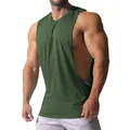 Athletic men's army green muscle tank top featuring wide shoulders and side cutouts - Army Green