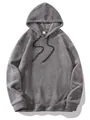Gedetailleerd overzicht van grijze fleece hoodie voor heren met zachte trekkoord - S / Tops / Grijs