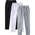 Set of three men's minimalist fleece-lined sweatpants in black, white, and grey colors. - S / Bottoms / 3-Pack / Black, White and Light Gray