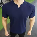 Detailed view of men's muscle fit gym t-shirt with breathable textured fabric - 3XL / Tops / Plain-Royal Blue