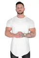 Detailed front view of white slim-fit crew neck cotton T-shirt for men on a model - White