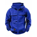 Men's retro royal blue zip-up hooded sweatshirt with large pockets and fleece lining - 3XL / Tops / Sapphire Blue