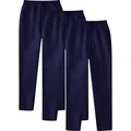 Three-pack of men's navy blue fleece-lined straight leg sweatpants with drawstring waist. - S / Bottoms / 3-Pack / Navy Blue