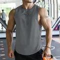 Detailed view of men's quick-dry mesh gym tank top in grey, highlighting the athletic fit - M / Tops / Dark Gray