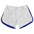 White quick-dry mesh sports shorts for men featuring blue trim and adjustable drawstring. - M / Bottoms / White Blue Edge