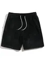 Detail van zwarte koraalvlies casual lounge shorts voor heren met wit trekkoord - S / Bottoms / Zwart