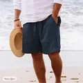 Pantaloncini da spiaggia in cotone e lino blu navy da uomo con coulisse e vestibilità comoda - Blu navy