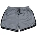 Grijze heren sportshort van sneldrogend mesh met zwarte bies en trekkoord in de taille - Donkergrijs met zwarte bies