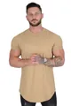 Detailed front view of men's athletic khaki cotton short sleeve T-shirt with a slim fit - Khaki