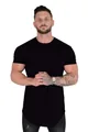 Professional studio shot of a men's black short sleeve cotton t-shirt with curved hem - Black