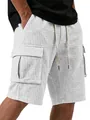 Men's summer casual waffle knit cargo shorts in white with adjustable drawstring waist - S / Bottoms / White (Without Label)