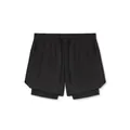 Herren zweilagige, schnell trocknende Sport-Shorts in Schwarz für Fitness und Laufen - Schwarz