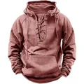 Vintage style men's lace-up hooded sweatshirt in a unique dusty rose terracotta finish - 3XL / Tops / Lotus Pink