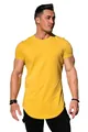 Yellow cotton sports t-shirt for men featuring a stylish curved hem and slim fit - M / Tops / Yellow