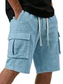Men's light blue waffle knit cargo shorts with drawstring waist for casual summer - S / Bottoms / Sky Blue (Without Label)