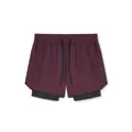Herren 2-in-1 schnelltrocknende Laufshorts in Kastanienbraun mit schwarzer Kompressionsschicht - 3XL / Unterteile / Burgunderrot