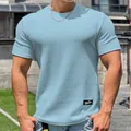 Men's athletic fit quick-dry T-shirt with light blue snake texture pattern detail - M / Tops / Light Blue