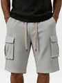 Men's casual grey waffle-knit cargo shorts featuring a drawstring and side pockets - S / Bottoms / Gray (Without Label)