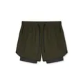 Herren 2-in-1 Sportshorts in Olivgrün mit schwarzem Kompressions-Innenfutter - Armeegrün