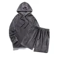 Zweiteiliges Herren-Lounge-Set aus Korallenvlies mit Kapuze und Shorts - S / Oberteil Und Unterteil / Grau