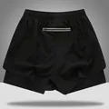 Men's 2-in-1 black running shorts with quick-dry breathable lining and back zip pocket. - S / Bottoms / Black