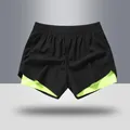 Professional men's 2-in-1 quick-dry running shorts in black with neon yellow liner - S / Bottoms / Fluorescent Green