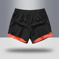Men's black 2-in-1 quick-dry running shorts with vibrant orange lining for gym workout - S / Bottoms / Fluorescent Orange