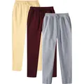 Set of three men's fleece sweatpants in beige, burgundy, and heather grey colors - S / Bottoms / 3-Pack / Khaki, Wine Red and Light Gray