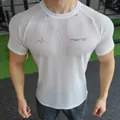 T-shirt de sport en maille blanche pour hommes, coupe musclée pour fitness et gym - 3XL / Hauts / Blanc Perle Gaufré