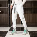 Premium men's white fleece-lined winter joggers with adjustable drawstring waist - M / Bottoms / White