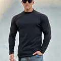 Slim fit men's black thermal base layer muscle long sleeve t-shirt for autumn winter - Premium Black