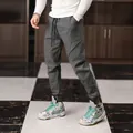 Warm men's grey fleece-lined jogger sweatpants for winter outdoor running and casual wear - Dark Gray