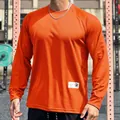 Men's orange mesh long-sleeved sports T-shirt for fitness and basketball training - M / Tops / Orange