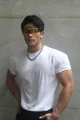 Athletic male model wearing a white heavyweight Sorona crew neck slim fit gym t-shirt - M / Tops / White