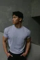Athletic fit grey heavyweight Sorona crew neck t-shirt for men shown on model - M / Tops / Light Gray