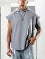 Casual grijs mouwloos T-shirt met capuchon voor heren losse sportstijl mode item - Lichtgrijs