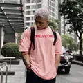 Camiseta deportiva de algodón rosa oversize para hombre con gráfico de King Kong - Rosa