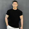 Slim fit men's black cotton t-shirt for gym and casual wear, featuring a round neck. - M / Tops / Crew Neck / Black