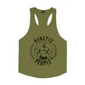 Herren Fitness Tank Top in Olivgrün mit Kinetic People Grafik und Racerback Design - M / Oberteile / Armeegrün mit schwarzer Grafik