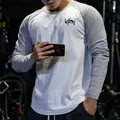 Men's slim fit raglan long sleeve gym t-shirt in white and grey color block - Tops / M / White and Grey Sleeves