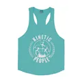 Detailansicht des weißen Kinetic People Muskel-Grafikdrucks auf dem blaugrünen Tanktop - M / Oberteile / Seeblau mit weißer Grafik