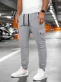 Detailansicht der modischen grauen Herren-Cargohose mit mehreren Taschen und Bündchen - S / Unterteile / Hellgrau