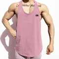 Premium men's breathable cotton gym stringer tank top in dusty pink with logo detail - M / Tops / Pink