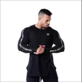 Men's tight-fit long sleeve fitness shirt with sleeve prints in black and breathable fabric - M / Tops / Black Type 2