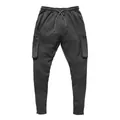 Men's charcoal grey cargo sweatpants with zipper pockets and tapered leg for fitness training - M / Bottoms / Dark Gray