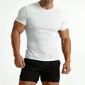 Athletic fit men's white cotton short sleeve t-shirt with tight crew neck for fitness - S / Tops / White