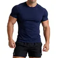 Close-up of athletic men's navy crew neck t-shirt with raglan sleeves for fitness - S / Tops / Navy Blue