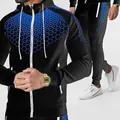 Herren-Trainingsanzug Set Schwarz mit blauem Hexagon-Druck Kapuzenjacke und Hose - Schwarz (Blauer Druck)
