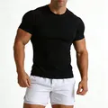 Men's black slim fit muscle T-shirt with crew neck for fitness and casual wear - S / Tops / Black