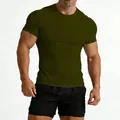 Men's olive green slim fit fitness t-shirt with crew neck and raglan sleeves - S / Tops / Army Green